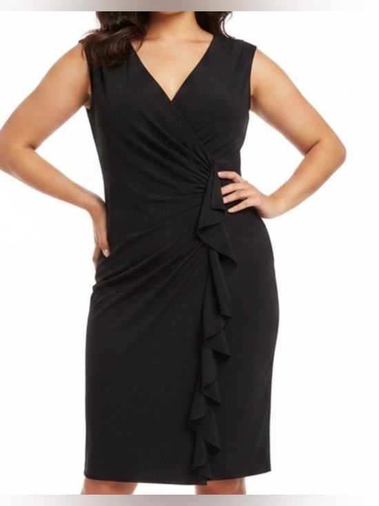 None Dresses & Skirts - Little Black Dress Sleeveless Ruffle V-Neck Sheath Dress Lightweight | EUC